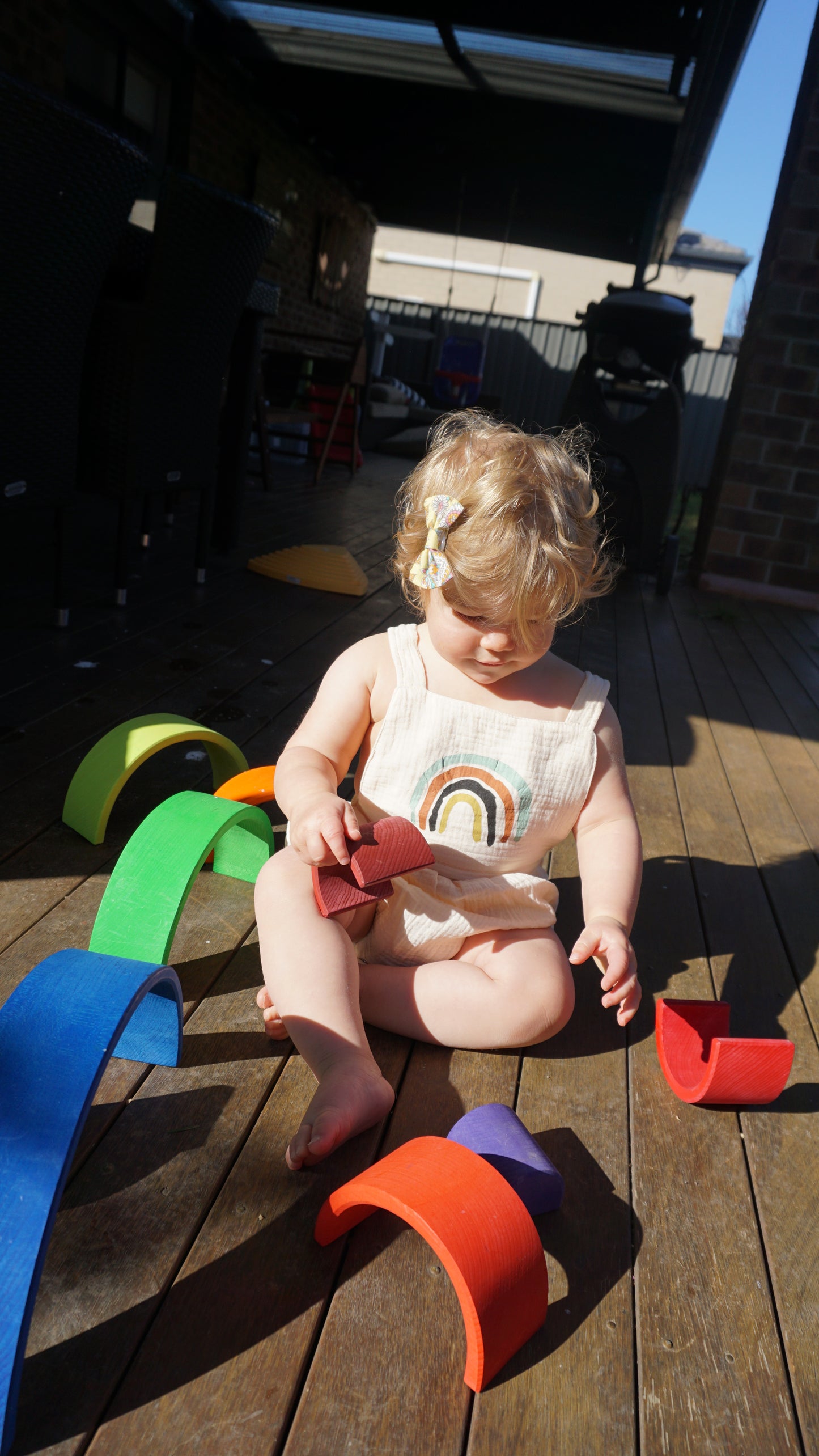 Linen rainbow romper