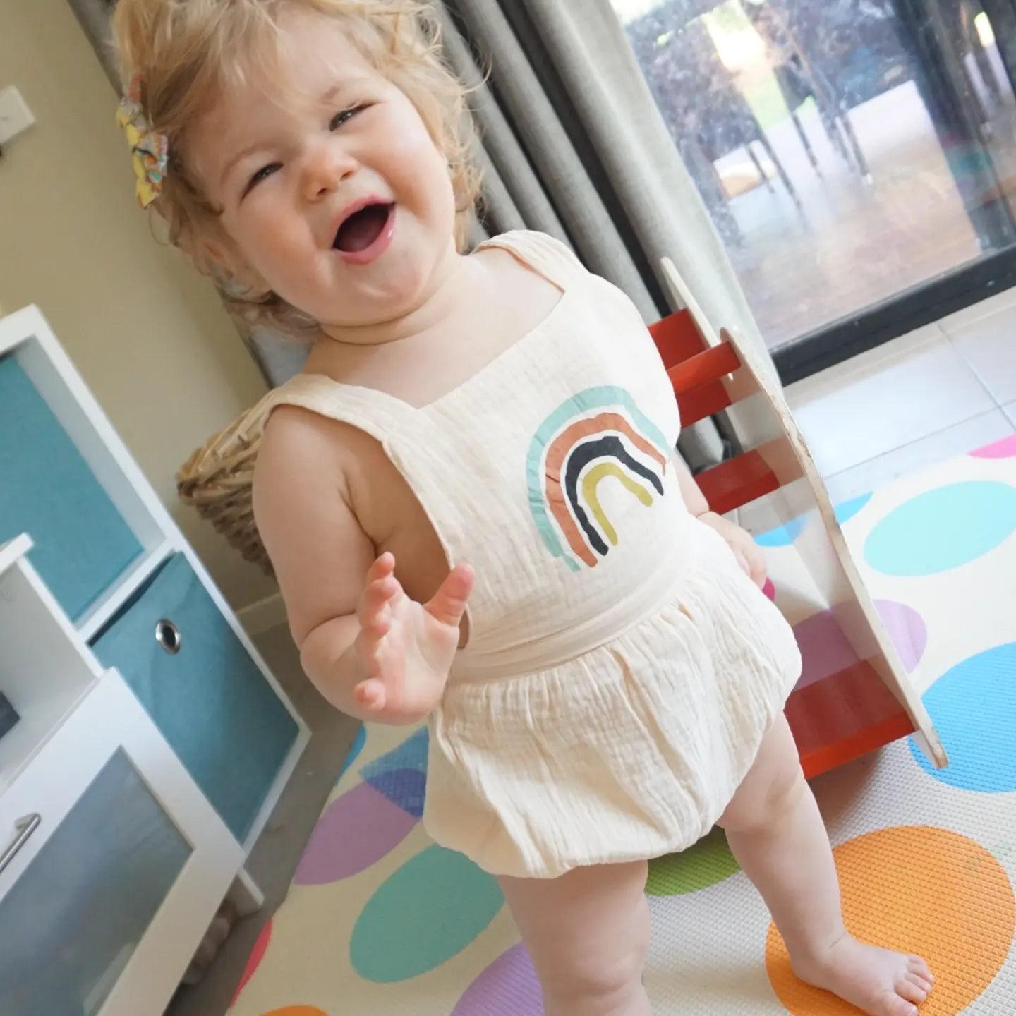 Linen rainbow romper