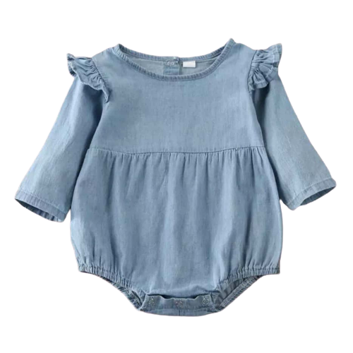 Denim long sleeve romper